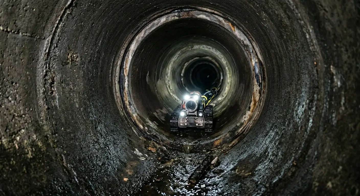 Robotic sewer camera inspecting pipe interior for Drain Snake Service in August